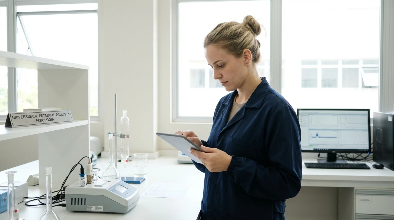 Mulher cientista em laboratório de fisiologia