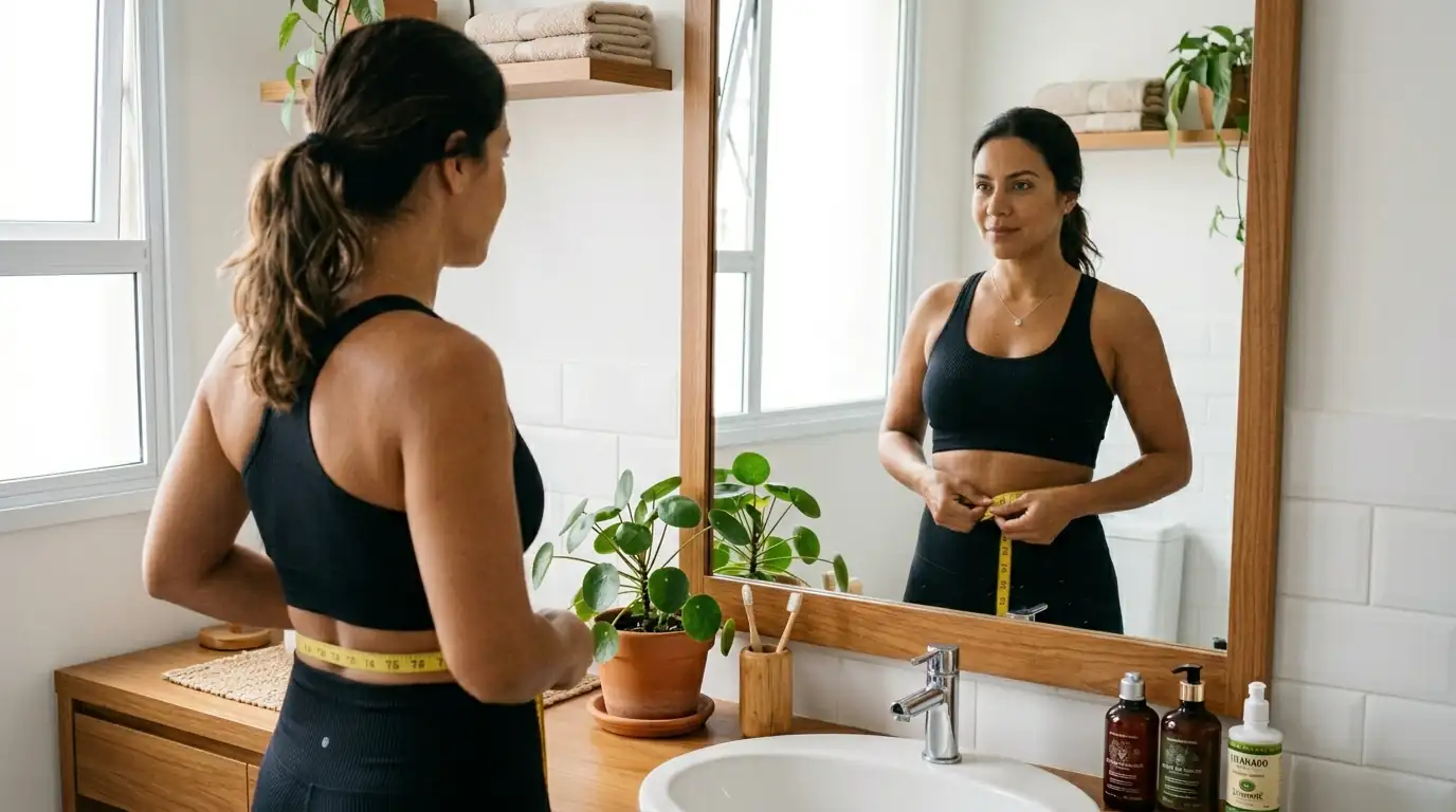 Pessoa medindo cintura após perda de peso