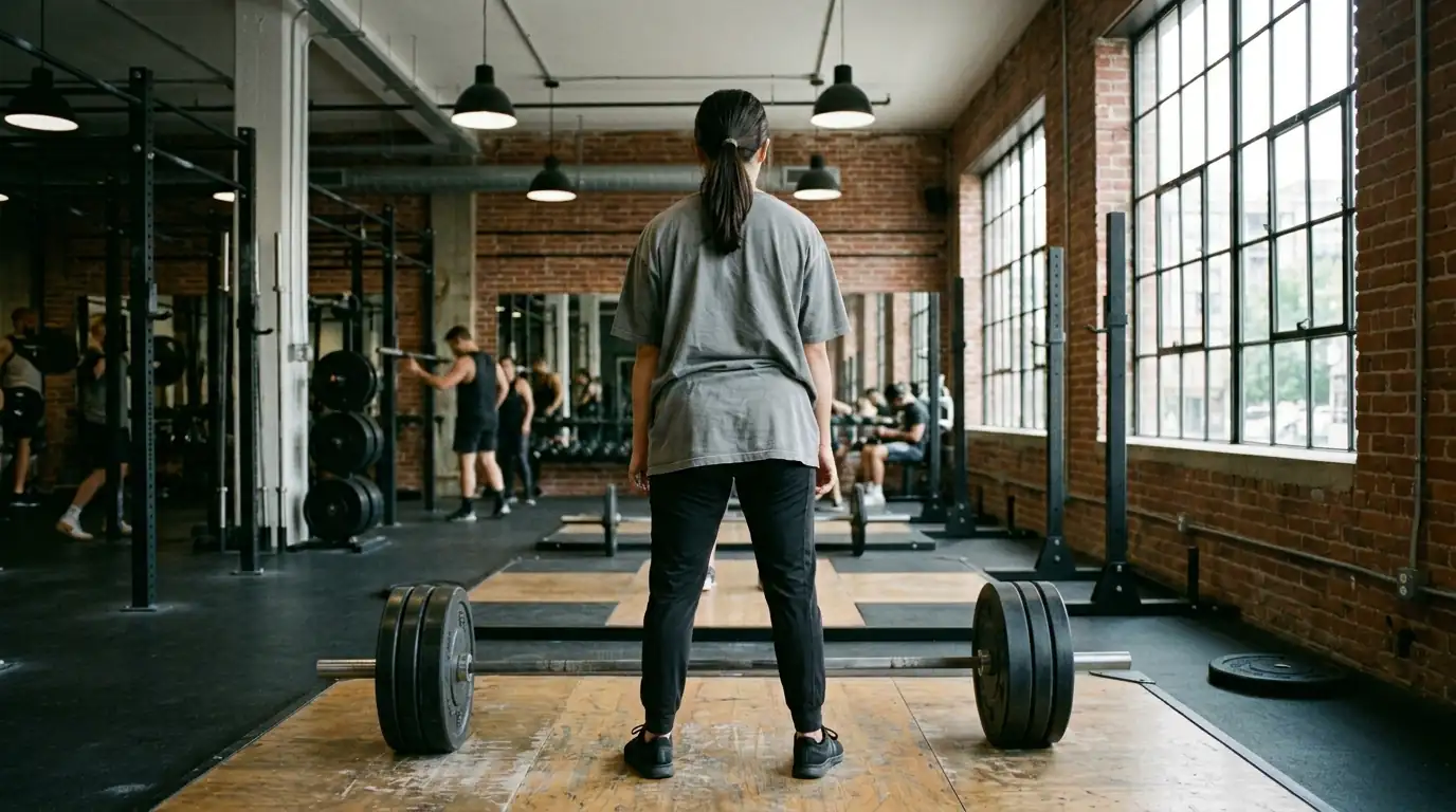 Mulher treinando com pesos em academia